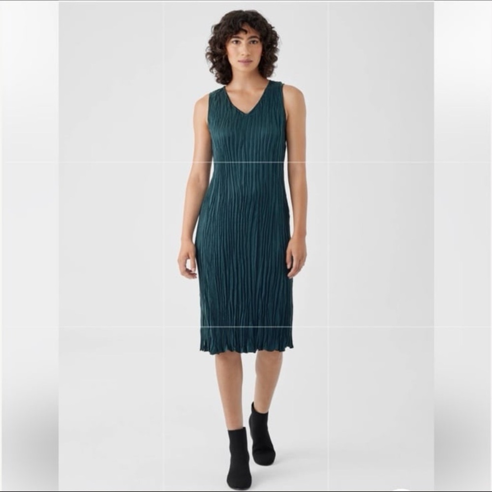 NWT EILEEN FISHER Crushed Cupro V-Neck Dress